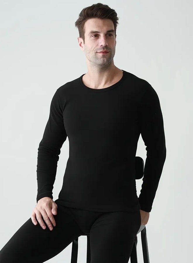 3 Men's lined crew neck thermal underwear set for winter warmth, top and bottom base layer - Image 2