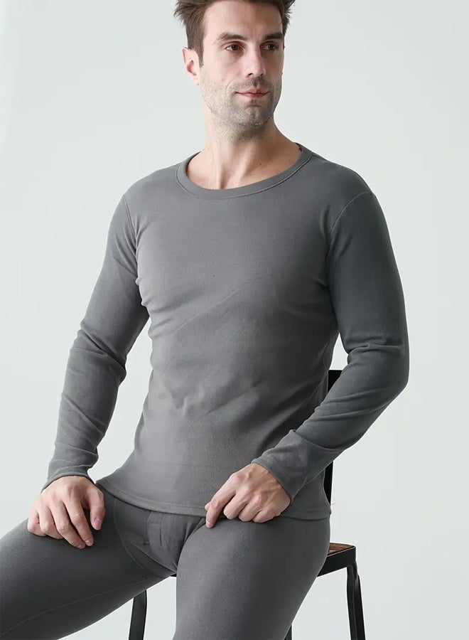 3 Men's lined crew neck thermal underwear set for winter warmth, top and bottom base layer - Image 3