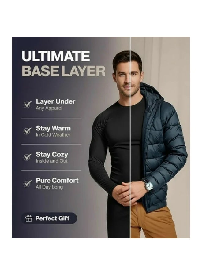 3 Men's lined crew neck thermal underwear set for winter warmth, top and bottom base layer - Image 5
