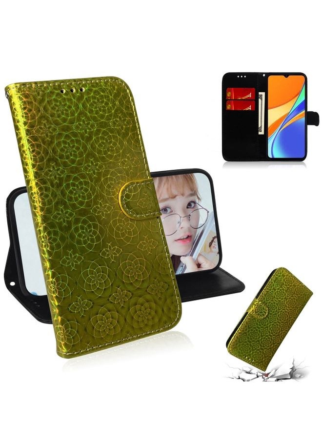 HuHa Case Cover For Xiaomi Redmi 9C Solid Color Colorful Magnetic Buckle Horizontal Flip PU Leather Case with Holder & Card Slots & Wallet & Lanyard Gold 