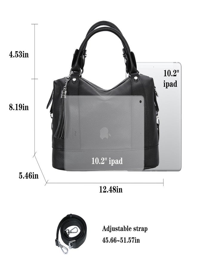 HESHE Leather Purses and Handbags for Women Shoulder Bag Tote Top Handle Bags Hobo Purses Designer Satchel Purse Ladies Crossbody Bag (Black) - Image 3