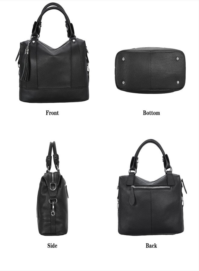HESHE Leather Purses and Handbags for Women Shoulder Bag Tote Top Handle Bags Hobo Purses Designer Satchel Purse Ladies Crossbody Bag (Black) - Image 4