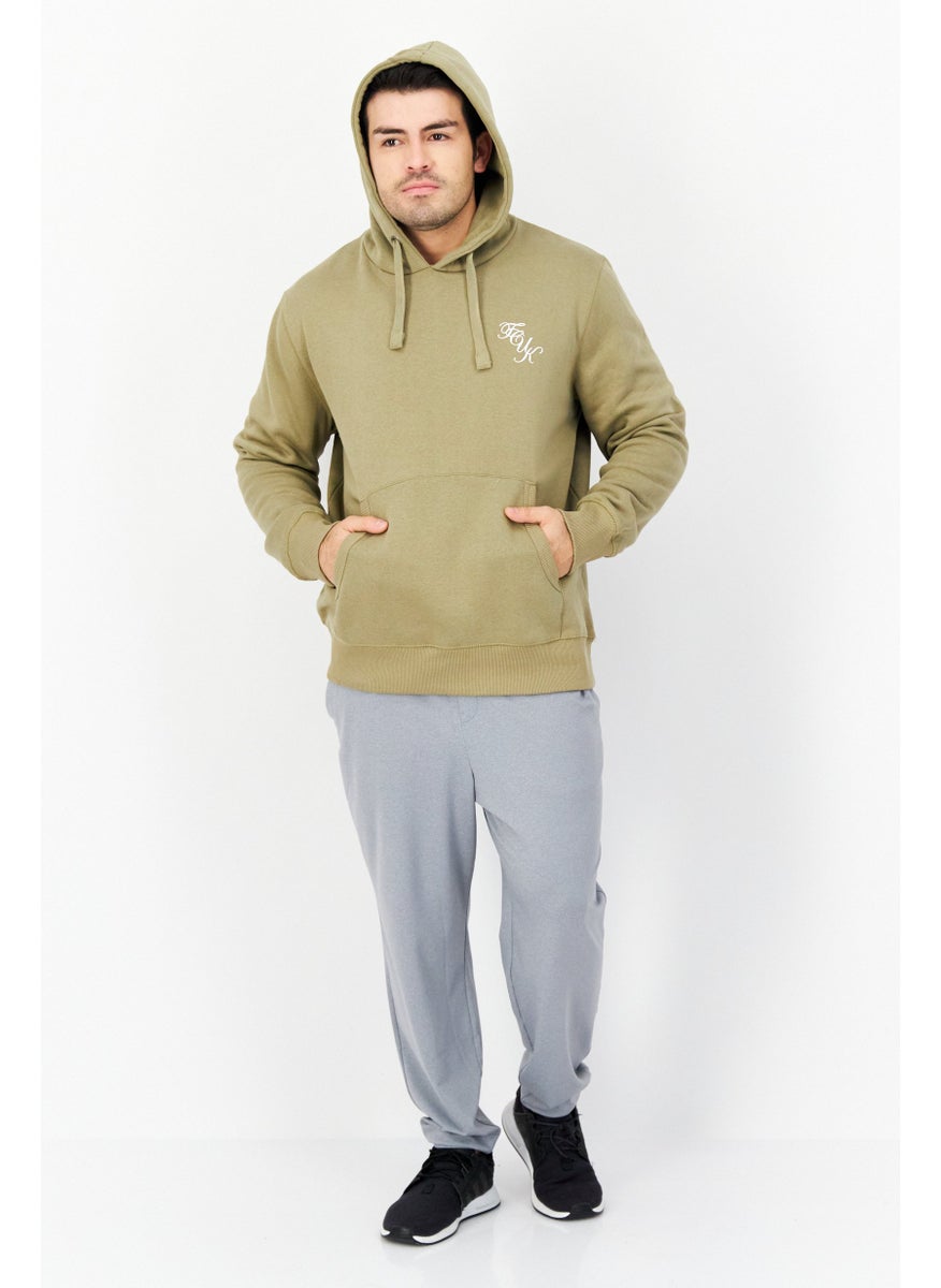 French Connection - Men Long Sleeve Brand Logo Hoodie, Light Olive - Image 1