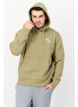 Men Long Sleeve Brand Logo Hoodie, Light Olive
