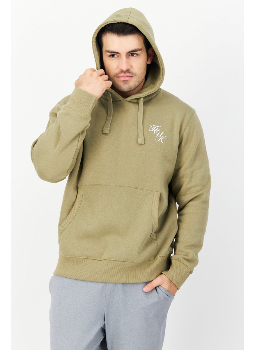 French Connection - Men Long Sleeve Brand Logo Hoodie, Light Olive - Image 1