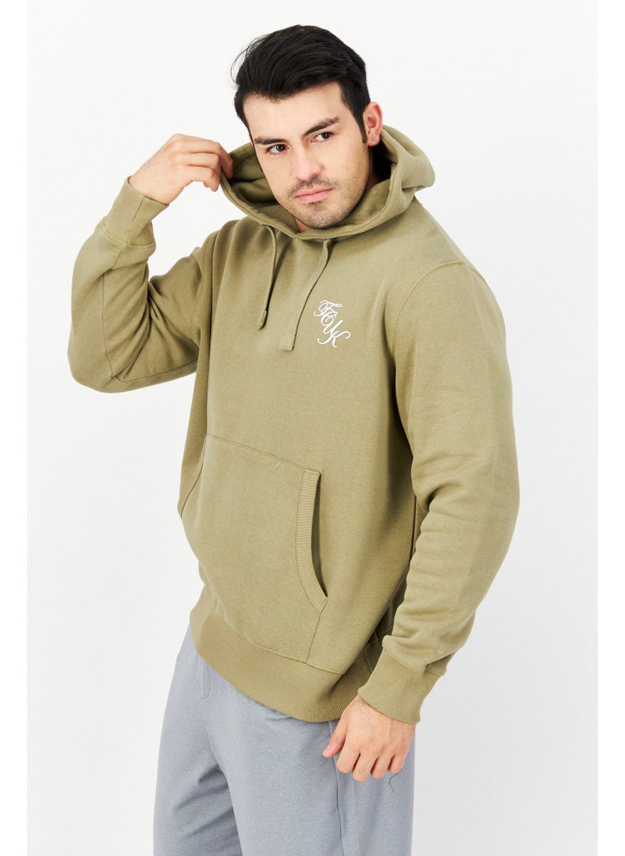 French Connection - Men Long Sleeve Brand Logo Hoodie, Light Olive - Image 1