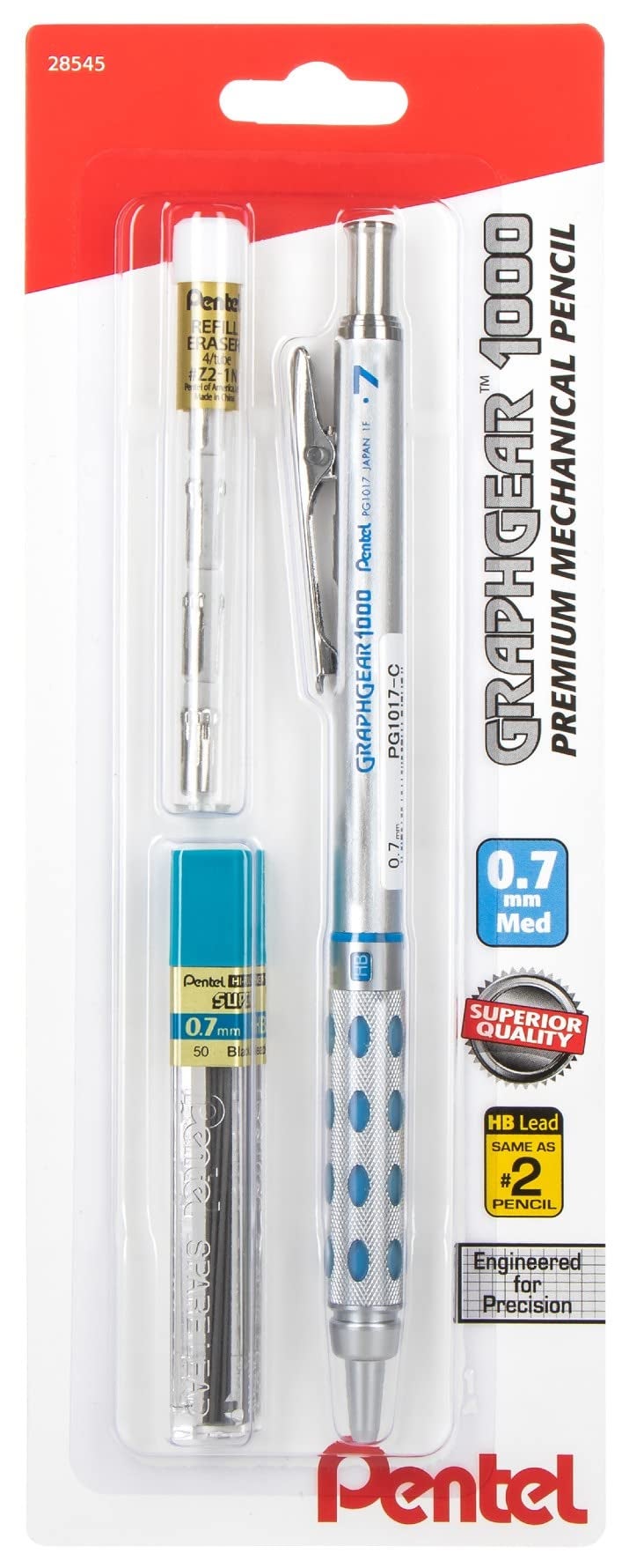 Pentel Graph Gear Mechanical Pencil 1000 - Automatic Drafting Pencil - 0.7mm Lead Size - Blue Barrel - Includes Lead Refills & Eraser - Image 1