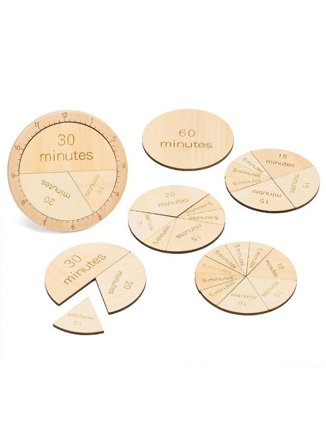 Muyixin Wooden Montessori Fraction Clock Toy Math Learning Time Teaching Materials Set an Hour of Puzzles with Minute Tiles for Kids  - Image 1