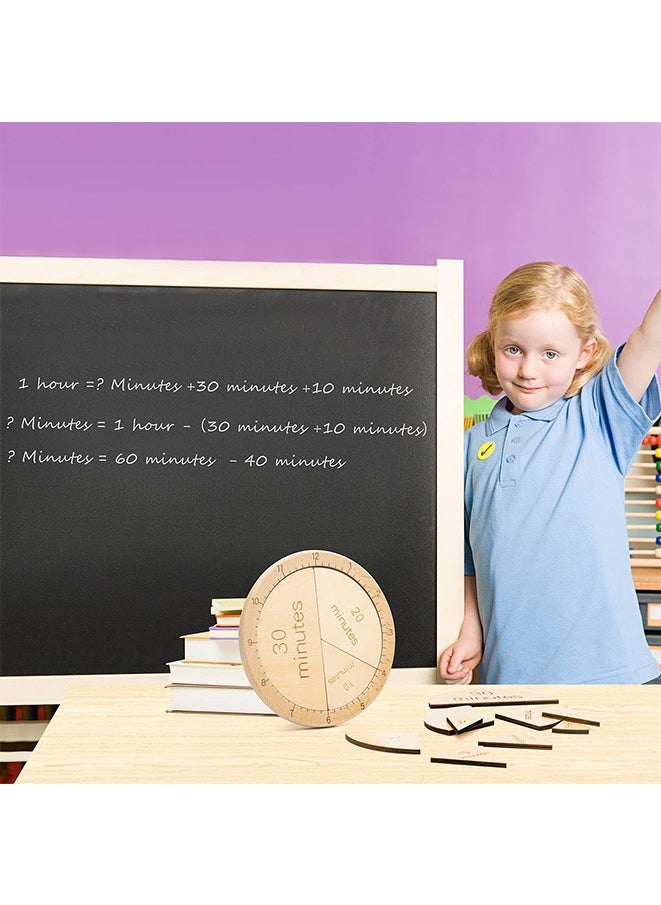 Muyixin Wooden Montessori Fraction Clock Toy Math Learning Time Teaching Materials Set an Hour of Puzzles with Minute Tiles for Kids  - Image 4