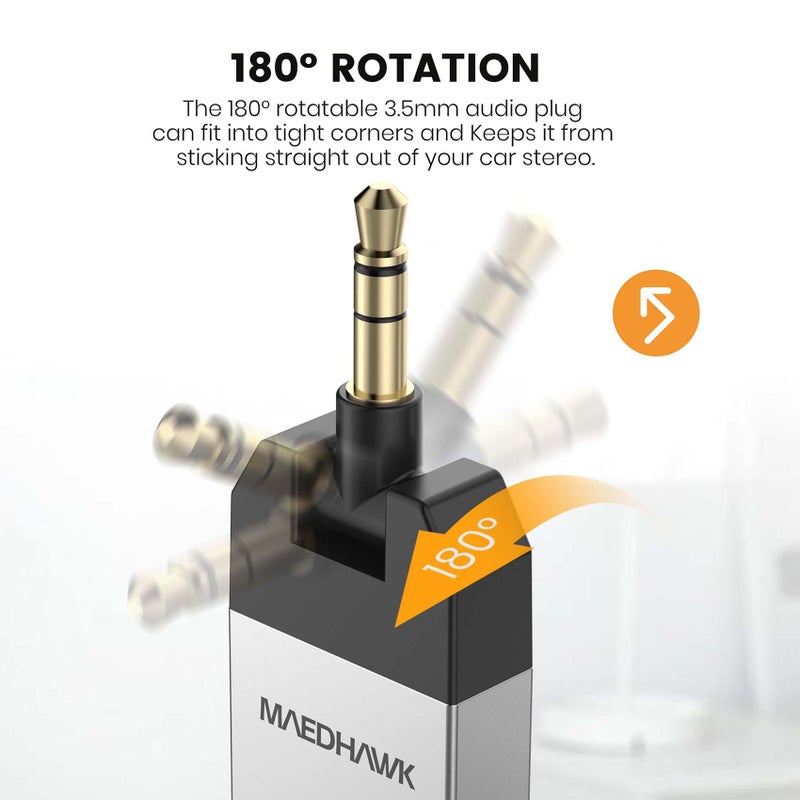 MaedHawk Bluetooth Aux Adapter for Car, Maedhawk Aux to Bluetooth 5.2 Audio Receiver for Car Home Stereo Speaker Headphone, Rotatable 3.5mm Wireless Aux Bluetooth Car Adapter, Handsfree Calls, A2DP - Image 5