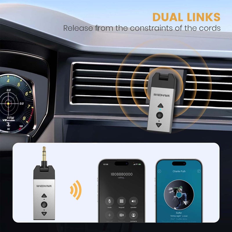 MaedHawk Bluetooth Aux Adapter for Car, Maedhawk Aux to Bluetooth 5.2 Audio Receiver for Car Home Stereo Speaker Headphone, Rotatable 3.5mm Wireless Aux Bluetooth Car Adapter, Handsfree Calls, A2DP - Image 3