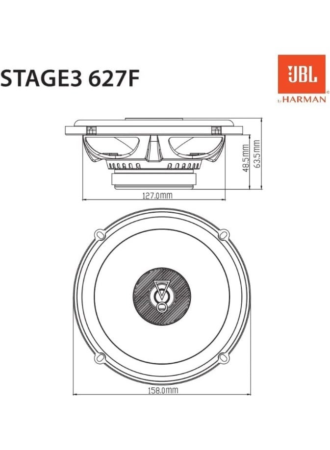جي بي إل طقم سماعات سيارة Stage3 627F ثنائي الاتجاه، 6.3 بوصة - مكبر صوت هارمان كاردون 225 واط - نظام ستيريو هاي فاي كبير للسيارات من قطعتين - 160 مم - Image 2