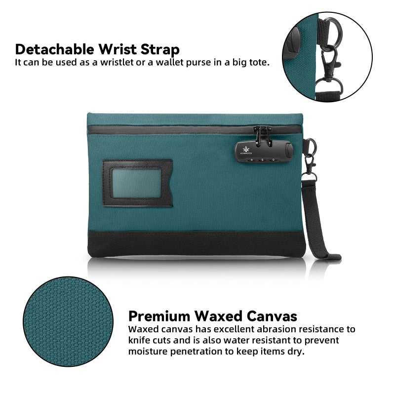 KOSMCCO Money Bag with Lock, 11.8 x 7.9 Inches Durable Canvas Cash Pouch Bank Bag for Cash, Passports, Notary Supplies, Medicine, Valuable Storage, Cyan - Image 3
