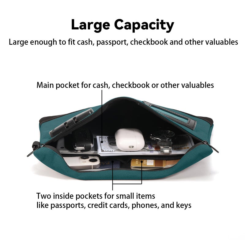 KOSMCCO Money Bag with Lock, 11.8 x 7.9 Inches Durable Canvas Cash Pouch Bank Bag for Cash, Passports, Notary Supplies, Medicine, Valuable Storage, Cyan - Image 4