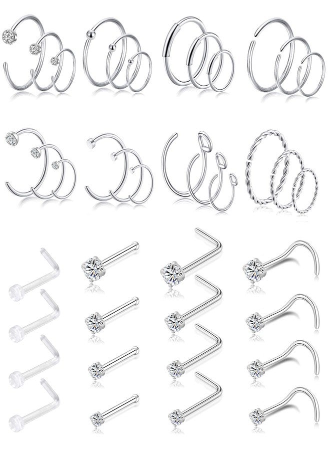 Tornito 20G 40Pcs Stainless Steel Nose Rings Nose Studs Set L-Shaped Bone Curved Nose Stud Piercing Helix Cartilage Tragus Hoop Rings Body Piercing Jewelry for Men and Women 6mm 8mm 10mm (A1S:40Pcs) - Image 1