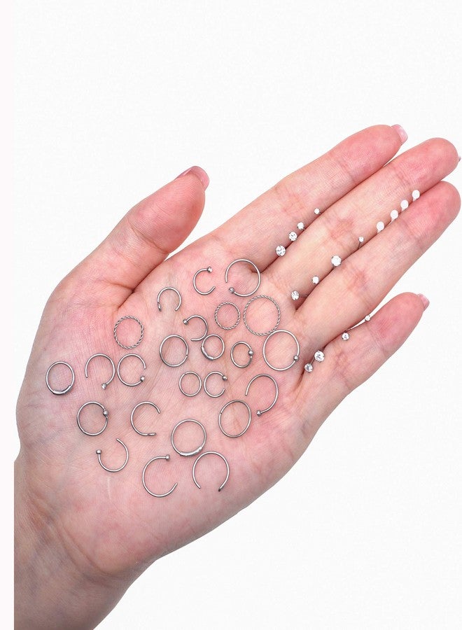 Tornito 20G 40Pcs Stainless Steel Nose Rings Nose Studs Set L-Shaped Bone Curved Nose Stud Piercing Helix Cartilage Tragus Hoop Rings Body Piercing Jewelry for Men and Women 6mm 8mm 10mm (A1S:40Pcs) - Image 4