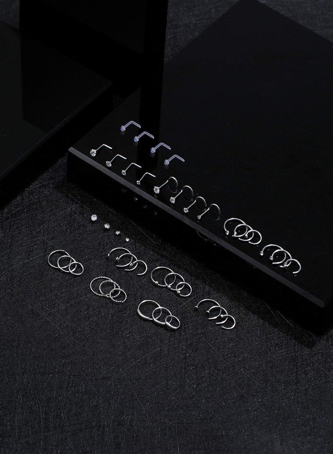 Tornito 20G 40Pcs Stainless Steel Nose Rings Nose Studs Set L-Shaped Bone Curved Nose Stud Piercing Helix Cartilage Tragus Hoop Rings Body Piercing Jewelry for Men and Women 6mm 8mm 10mm (A1S:40Pcs) - Image 3