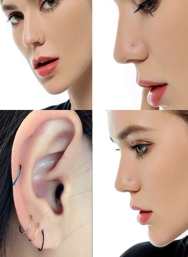 Tornito 20G 40Pcs Stainless Steel Nose Rings Nose Studs Set L-Shaped Bone Curved Nose Stud Piercing Helix Cartilage Tragus Hoop Rings Body Piercing Jewelry for Men and Women 6mm 8mm 10mm (A1S:40Pcs) - Image 2