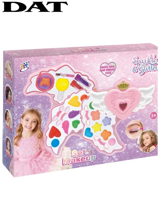 DAT Sparkle & Glitter Princess Makeup Set Toy with Winged Heart Palette & Accessories for Kids 3+ - Image 1