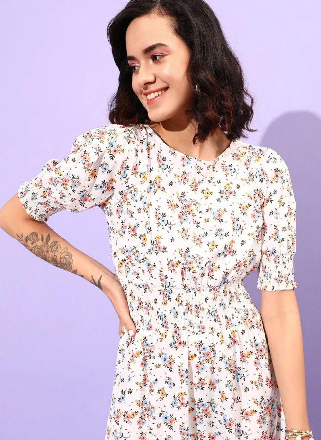 STREET 9 Floral Printed Smocking Detail Dress for Women