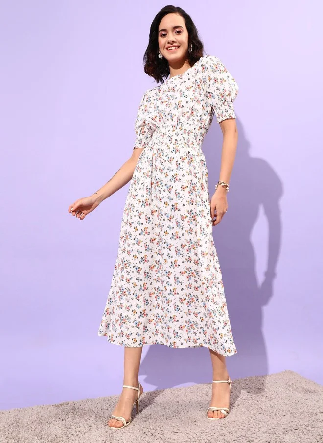 STREET 9 Floral Printed Smocking Detail Dress for Women