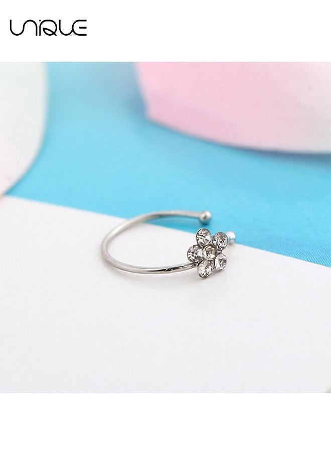 Unique 2Pcs Fashion Explosion Nose Ring Nose Nail Transparent Crystal Flower Charm, Nose Silver Hoop, Earring Jewelry(Gold + Silver)  - Image 3
