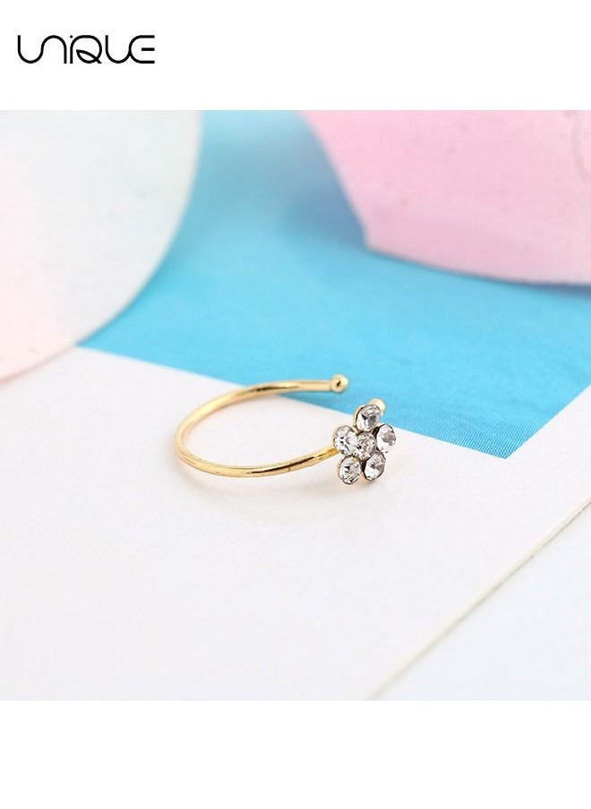 Unique 2Pcs Fashion Explosion Nose Ring Nose Nail Transparent Crystal Flower Charm, Nose Silver Hoop, Earring Jewelry(Gold + Silver)  - Image 4