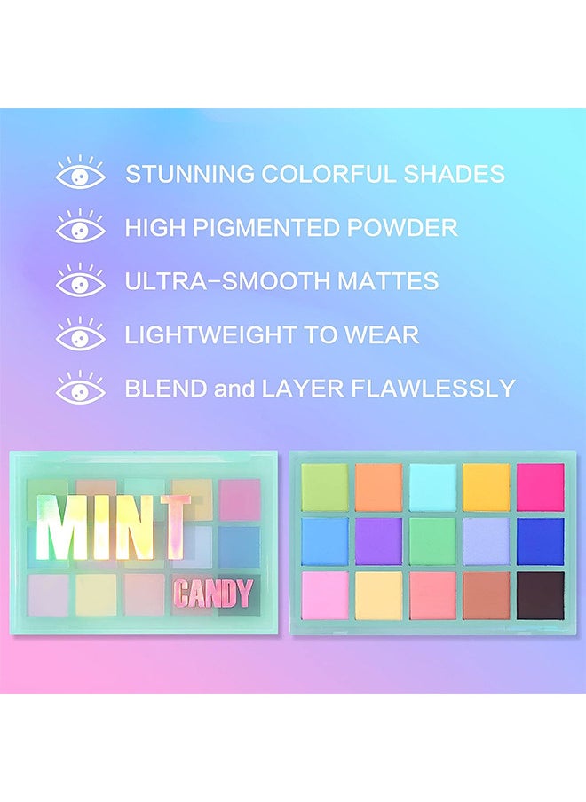 15 Colorful Matte Makeup Eyeshadow Palette, 15 Shades Vibrant MACARON Pastel Eye Shadow Pallet, High Pigmented Blendable Rainbow Make Up Plattet Kit - Mint Candy