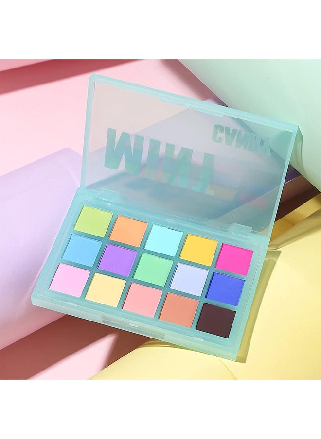 15 Colorful Matte Makeup Eyeshadow Palette, 15 Shades Vibrant MACARON Pastel Eye Shadow Pallet, High Pigmented Blendable Rainbow Make Up Plattet Kit - Mint Candy