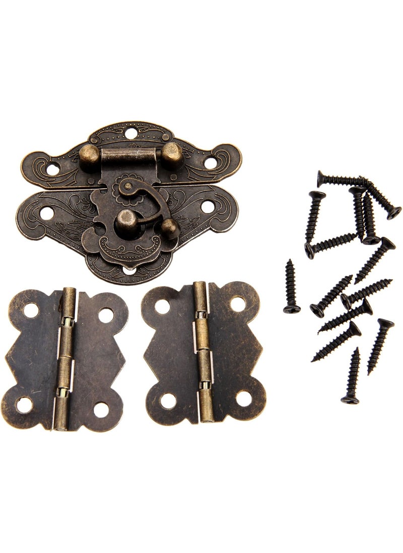 Dophee dophee Decorative Box Latch Hasps Clasp and Butterfly Hinges Kit for DIY Jewelry Box Furniture Cabinet Wooden Case 1Pc Latch Hasps and 2Pcs Vintage Hinges with 14Pcs Screws  - Image 1