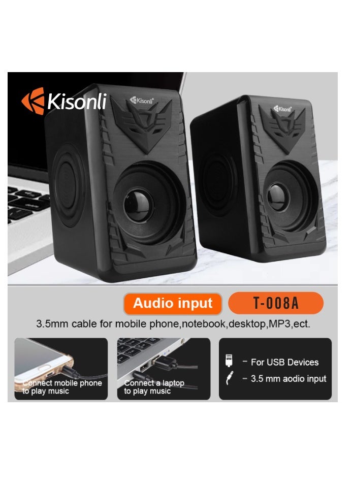 Kisonli - KISONLI T008A USB + AUX 3.5MM Speaker for Computer, LAPTOP 3 WATT PER SPEAKER  WITH MODERN ERGONOMIC DESIGN PERFECT FOR YOUR COMPUTER  SETUP - Image 1
