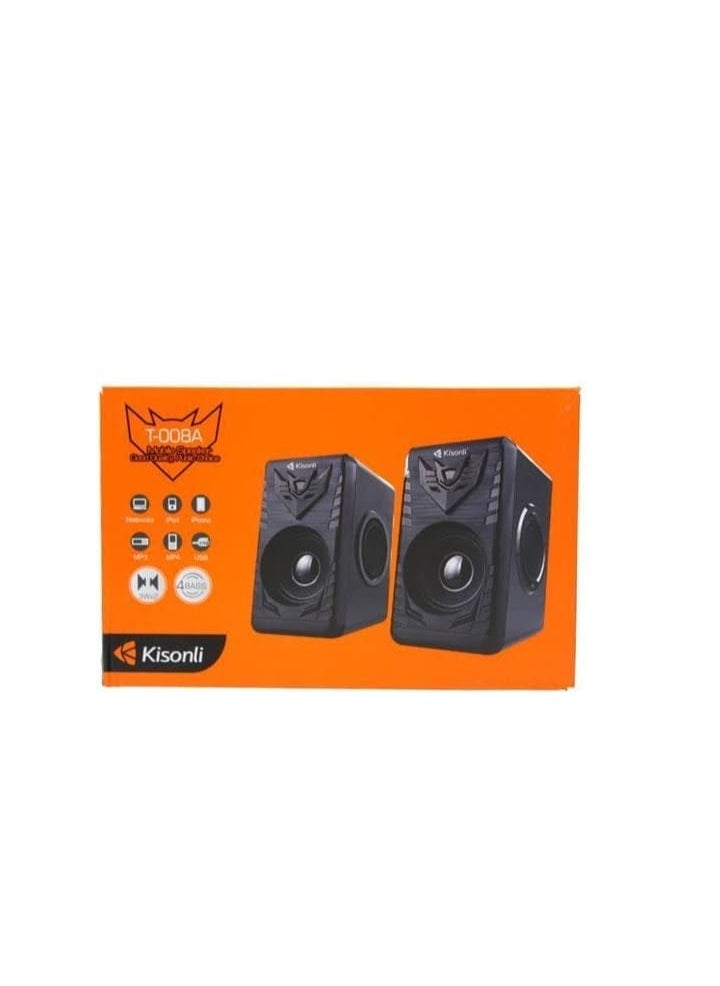 Kisonli - KISONLI T008A USB + AUX 3.5MM Speaker for Computer, LAPTOP 3 WATT PER SPEAKER  WITH MODERN ERGONOMIC DESIGN PERFECT FOR YOUR COMPUTER  SETUP - Image 1