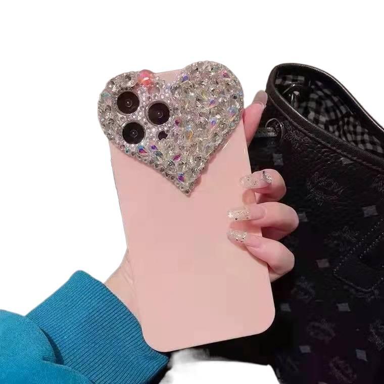 LS غطاء واقي، حماية من السقوط، بنفسجي، مقاوم للصدمات لـ iPhone 13، قلب مرصع بأحجار الراين بتفاصيل مرصعة باللون البنفسجي - Image 3