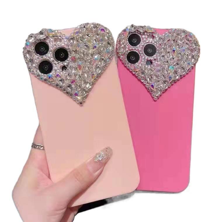LS غطاء واقي، حماية من السقوط، بنفسجي، مقاوم للصدمات لـ iPhone 13، قلب مرصع بأحجار الراين بتفاصيل مرصعة باللون البنفسجي - Image 2