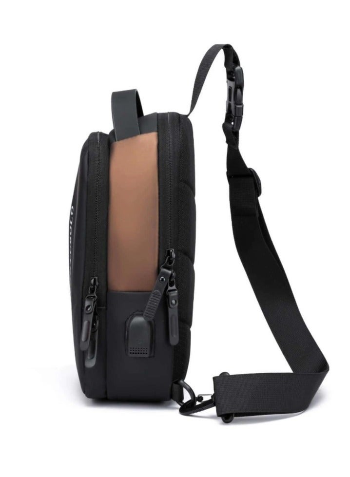 ريبنيو حقيبة صدر رجالية مقاومة للماء ومضادة للسرقة وحقيبة كتف للسفر للرجال مزودة بشاحن USB وحقيبة كروس عالية السعة باللون الأسود والذهبي 88060 - Image 3