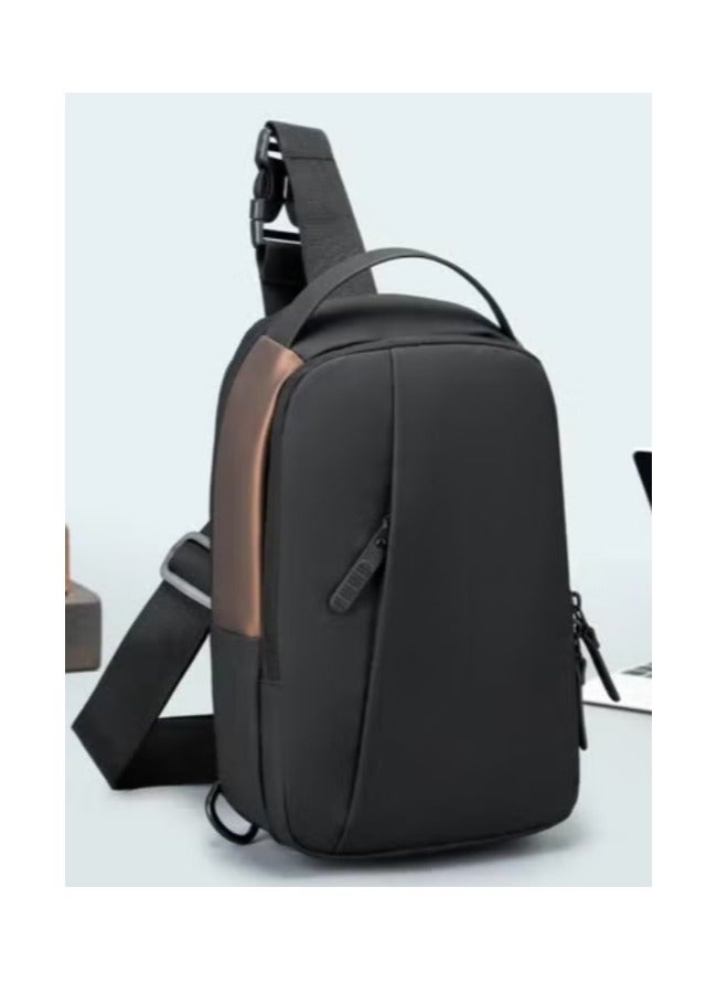 ريبنيو حقيبة صدر رجالية مقاومة للماء ومضادة للسرقة وحقيبة كتف للسفر للرجال مزودة بشاحن USB وحقيبة كروس عالية السعة باللون الأسود والذهبي 88060 - Image 1