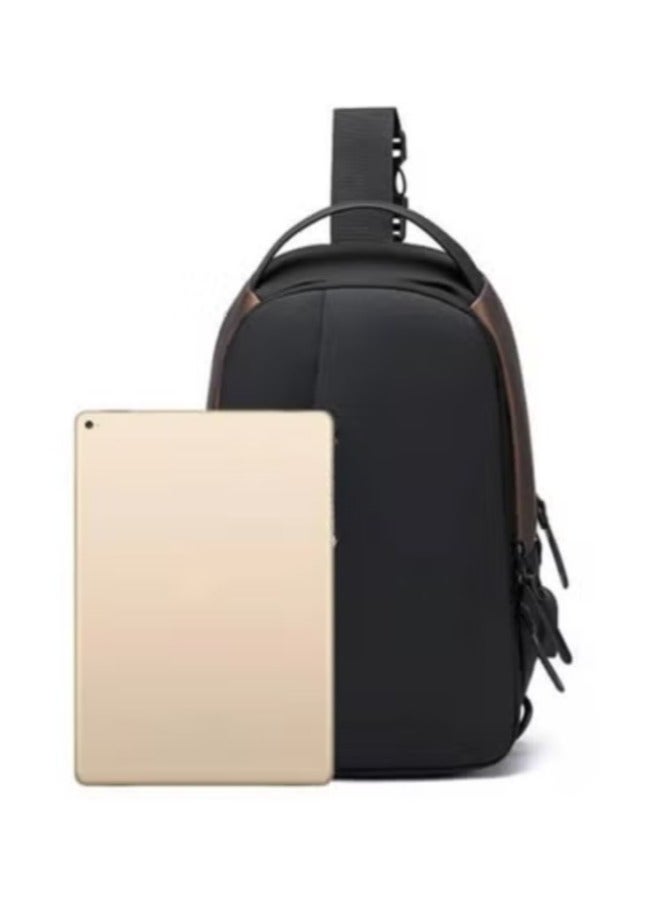 ريبنيو حقيبة صدر رجالية مقاومة للماء ومضادة للسرقة وحقيبة كتف للسفر للرجال مزودة بشاحن USB وحقيبة كروس عالية السعة باللون الأسود والذهبي 88060 - Image 4