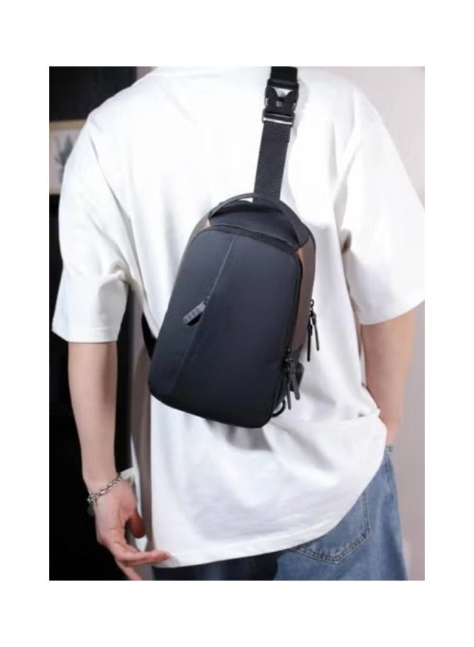 ريبنيو حقيبة صدر رجالية مقاومة للماء ومضادة للسرقة وحقيبة كتف للسفر للرجال مزودة بشاحن USB وحقيبة كروس عالية السعة باللون الأسود والذهبي 88060 - Image 5