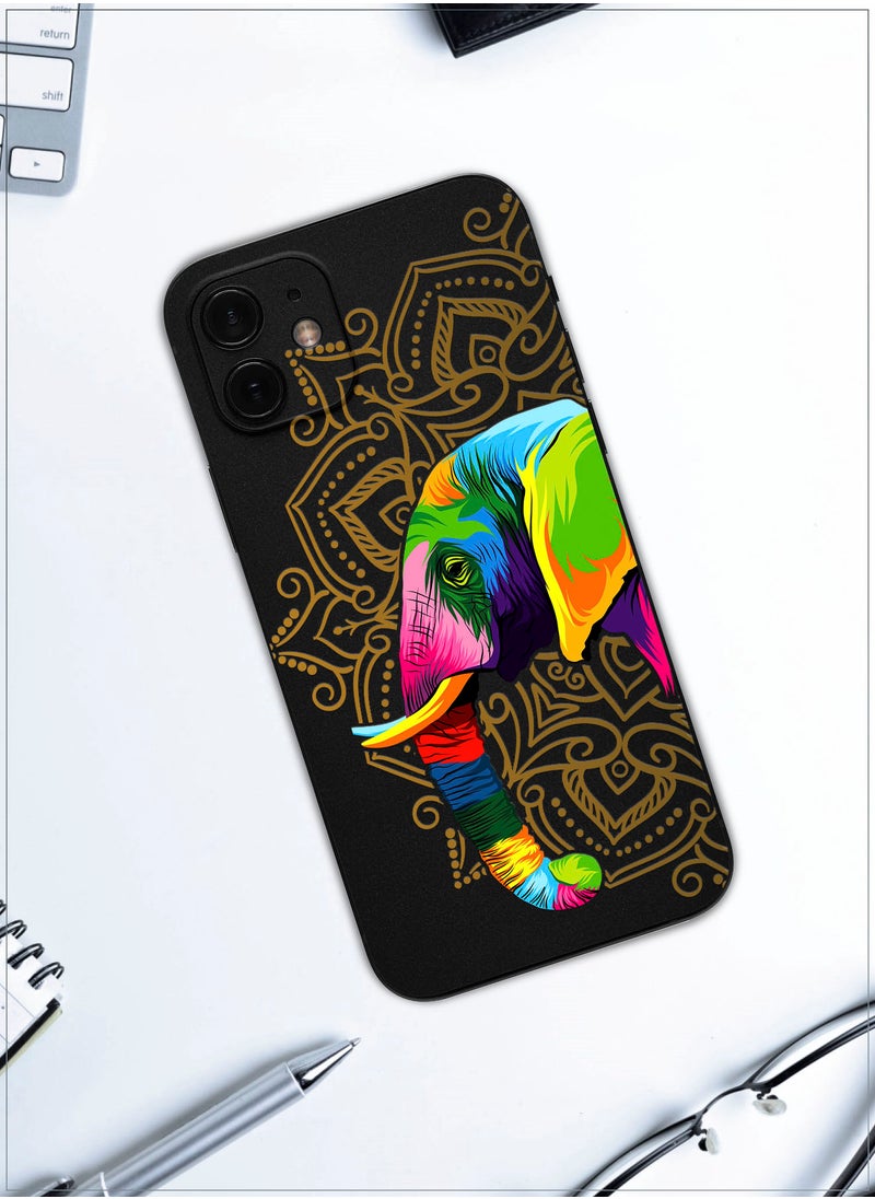 MOBILIUS - for iPhone 12 Mini Case, Shockproof Protective Phone Case Cover for iPhone 12 Mini, with Jaipur's elephant black Pattern - Image 1