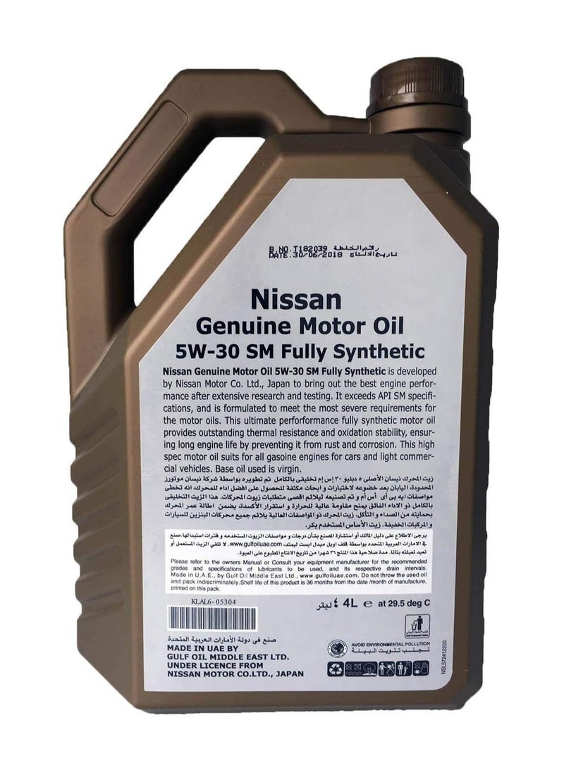 Nissan - NISSAN GENUINE FULLY SYNTHETIC MOTOR OIL 5W-30 4L - Image 1