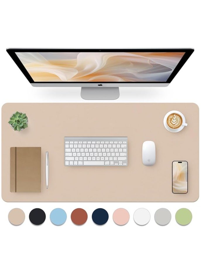 Green Tiger Leather Desk Pad, Mouse Pad, Non-Slip Desk Protector Mat, Leather Desk Blotter, Computer Desk Pad, Waterproof Desk Mat for Office Home Decor - Beige (31.5×15.7 Inches) - Image 1