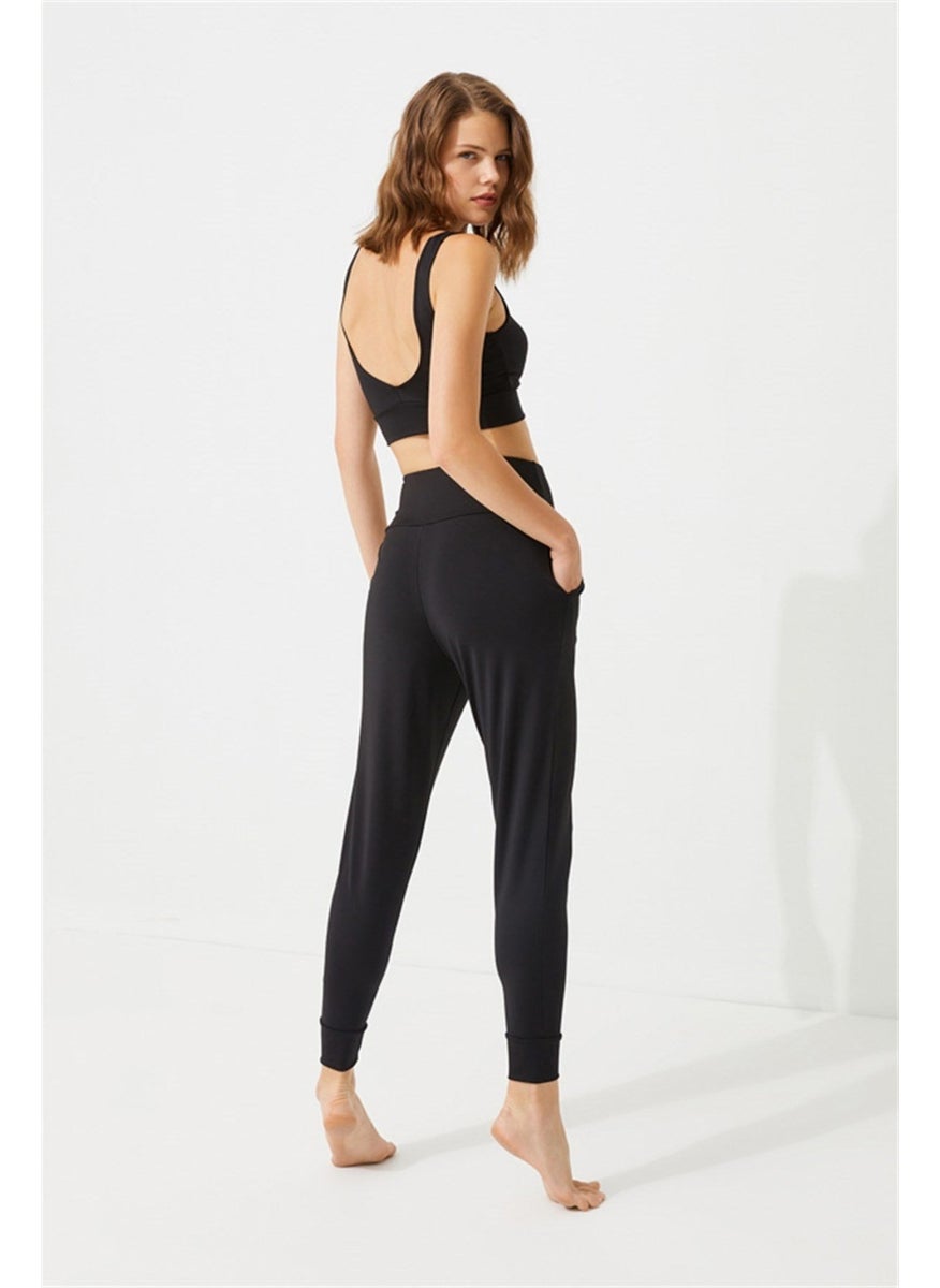 COTTONHILL - Black High Waist Double Pocket Women's Jogger Sweatpants - Image 1