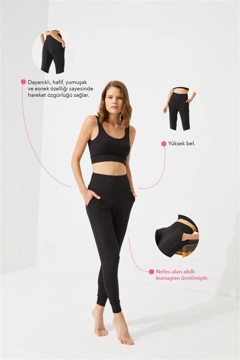 COTTONHILL Black High Waist Double Pocket Women's Jogger Sweatpants