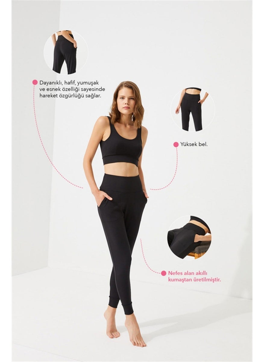 COTTONHILL - Black High Waist Double Pocket Women's Jogger Sweatpants - Image 1