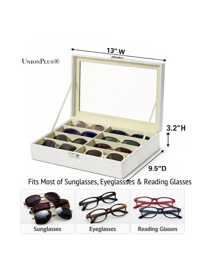 UnionPlus Sunglasses Organizer, 4/8 Slots Eyewear Storage Box with Clear Lid, Glasses Case Collector for Sunglasses Eyeglasses Accessories, Croco White - Image 2