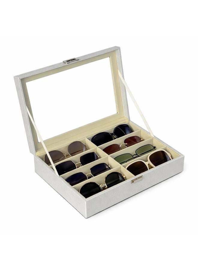 UnionPlus Sunglasses Organizer, 4/8 Slots Eyewear Storage Box with Clear Lid, Glasses Case Collector for Sunglasses Eyeglasses Accessories, Croco White - Image 1