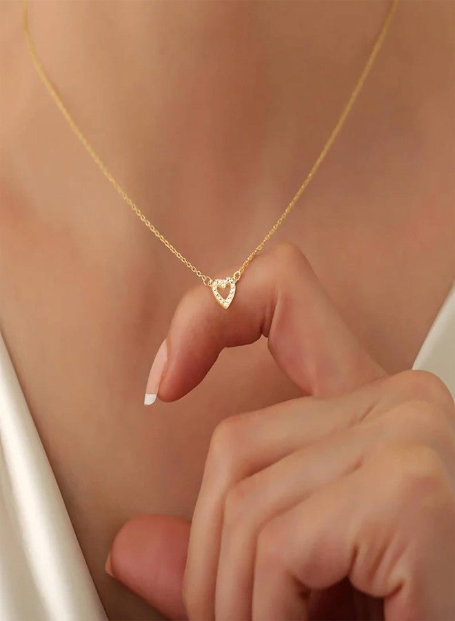 Poxtex Gold Heart Necklace for Women, 14K Gold Plated Layered Jewelry for Women Trendy, Cute Tiny Diamond Heart Choker Necklace for Mother's Gift - Image 5