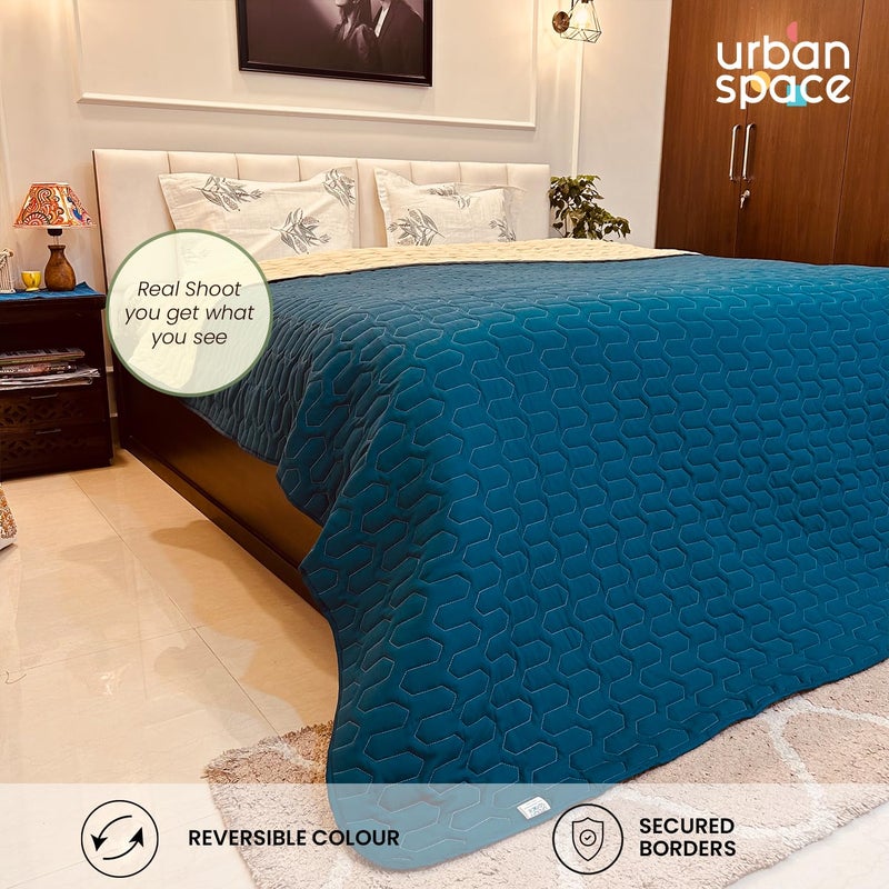 Urban Space Urban Space Ultra Soft Quilted Winter Solid Comforters for Single Bed 200 GSM Fluffy Microfibre Reversible Solid AC BlanketDuvet for Luxury Teal Beige 58 X 88 Inches or 145 cm X 225 cm - Image 3