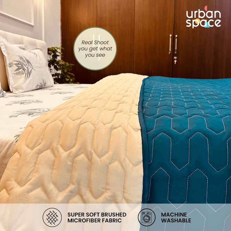 Urban Space Urban Space Ultra Soft Quilted Winter Solid Comforters for Single Bed 200 GSM Fluffy Microfibre Reversible Solid AC BlanketDuvet for Luxury Teal Beige 58 X 88 Inches or 145 cm X 225 cm - Image 5