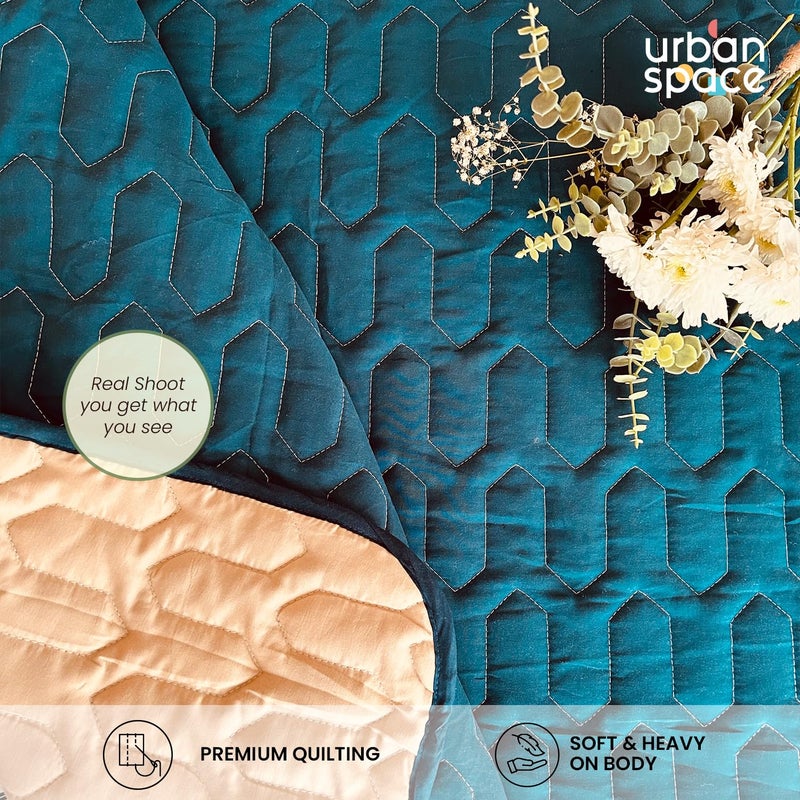 Urban Space Urban Space Ultra Soft Quilted Winter Solid Comforters for Single Bed 200 GSM Fluffy Microfibre Reversible Solid AC BlanketDuvet for Luxury Teal Beige 58 X 88 Inches or 145 cm X 225 cm - Image 4